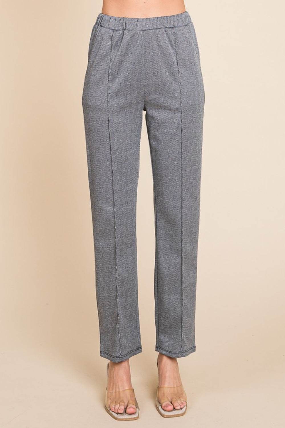 Culture Code Full Size Pin Tuck Detail Slim Pants - DaTrendStore.Com
