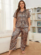 Plus Size Leopard Short Sleeve Top and Pants Lounge Set