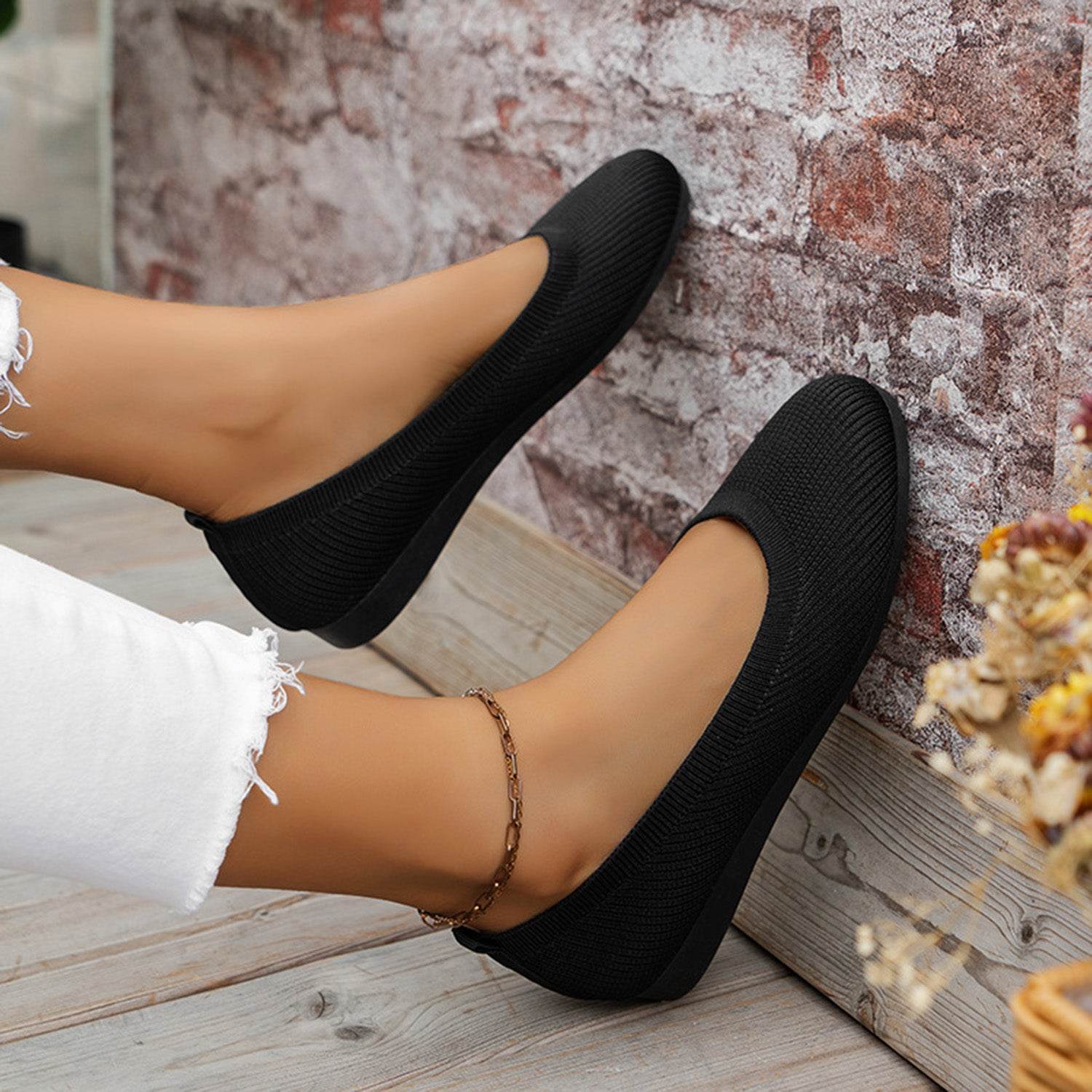 Round Toe Knit Ballet Flats - DaTrendStore.Com