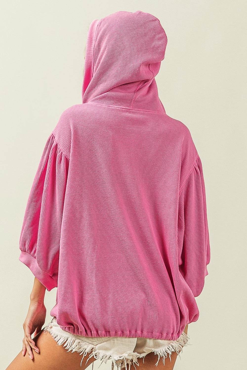 BiBi Waffle-Knit Half Zip Hooded Top - DaTrendStore.Com