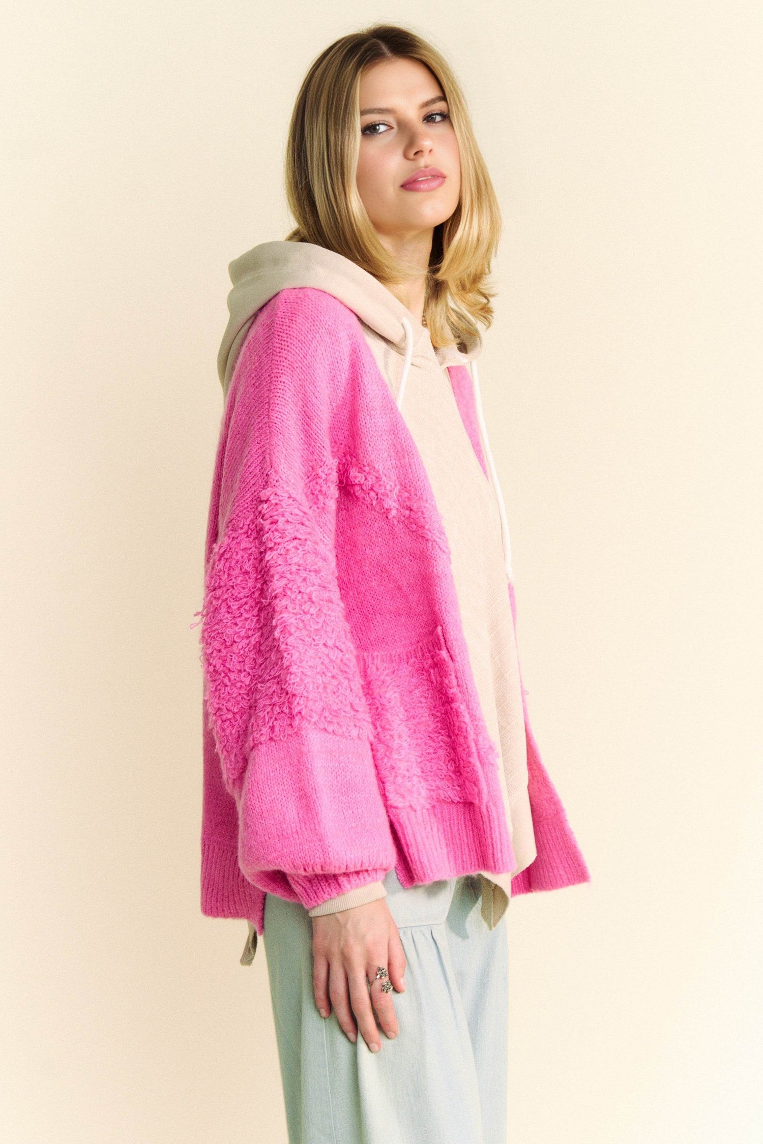 Davi & Dani Side Slit Open Front Long Sleeve Cardigan - DaTrendStore.Com