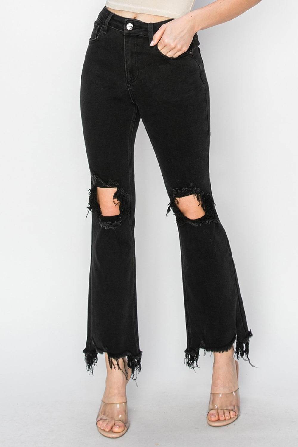 RISEN Full Size Distressed Raw Hem Jeans with Pockets - DaTrendStore.Com