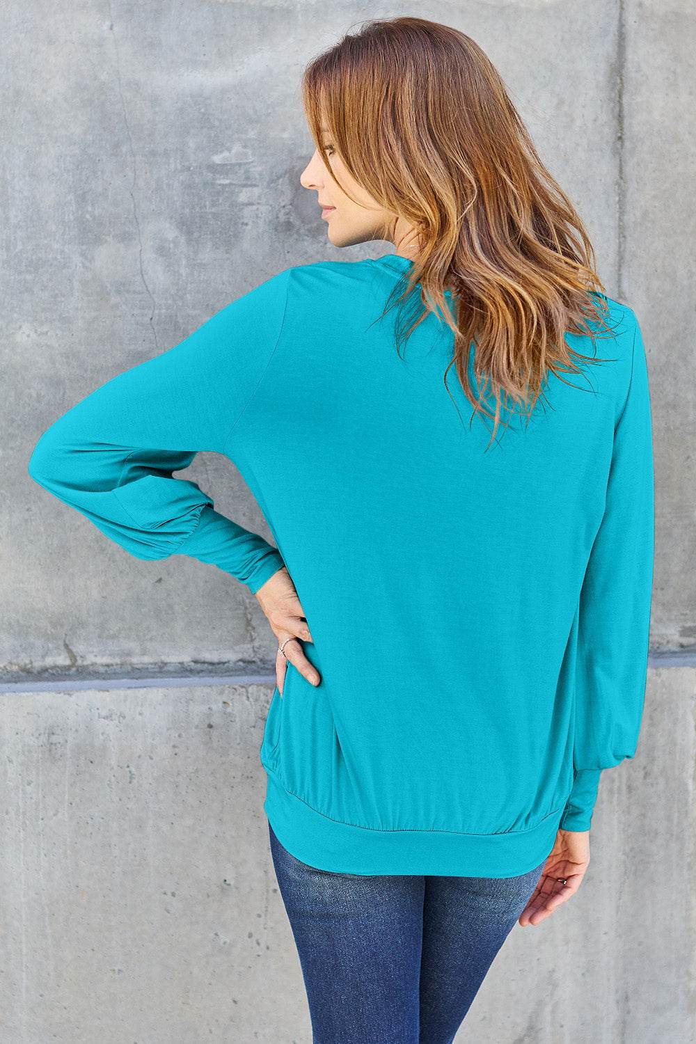 Basic Bae Full Size V-Neck Lantern Sleeve Top - DaTrendStore.Com