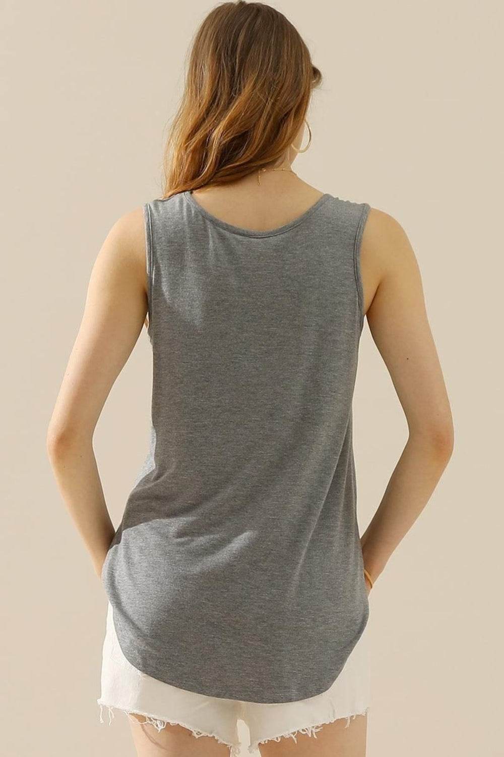 Ninexis Full Size V-Neck Curved Hem Tank - DaTrendStore.Com