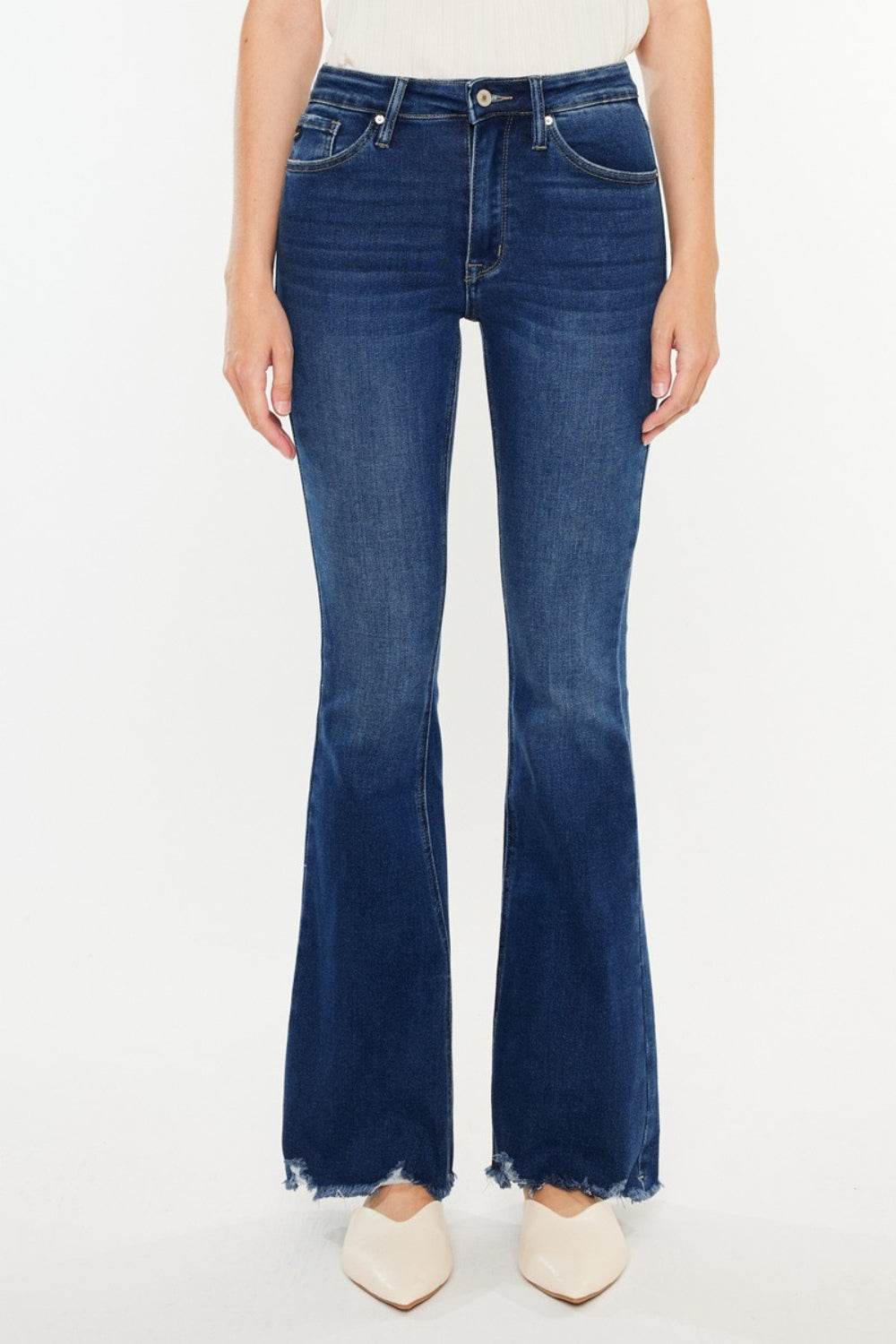 Kancan Cat's Whiskers Raw Hem Flare Jeans - DaTrendStore.Com