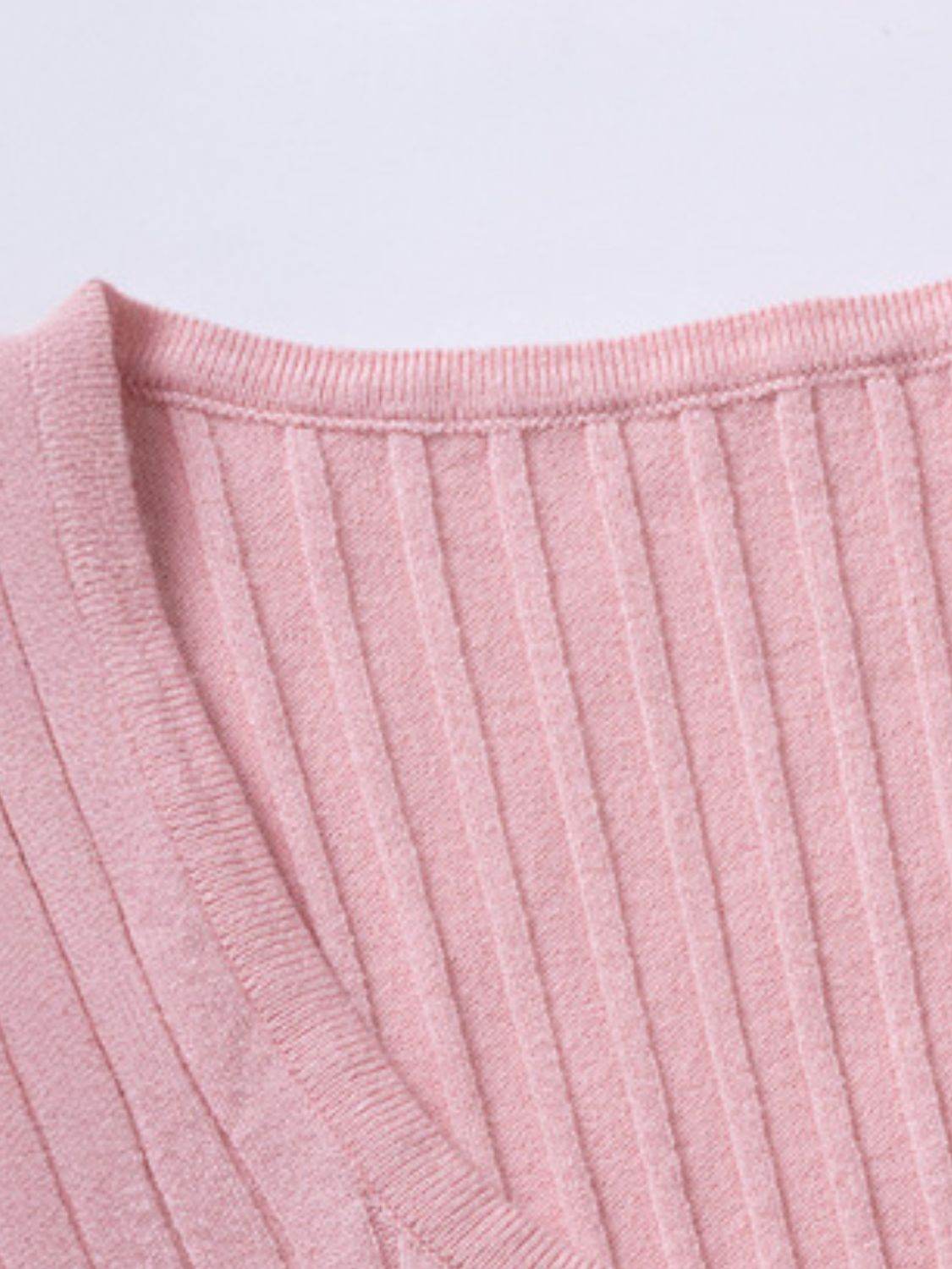 Half Button Scoop Neck Short Sleeve Knit Top - DaTrendStore.Com