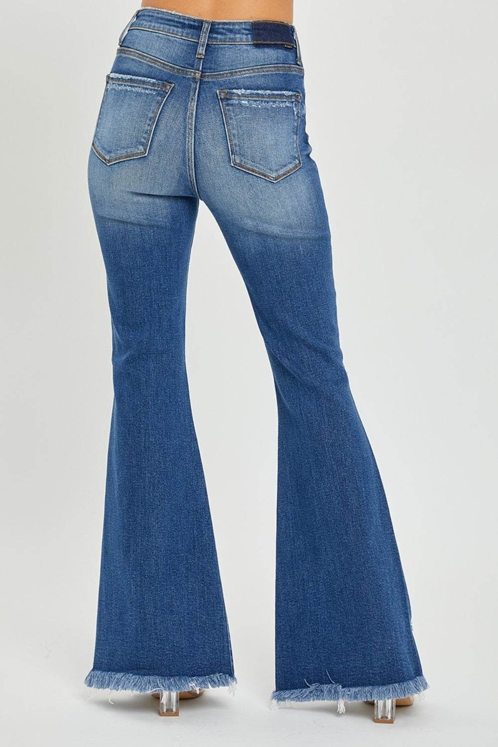 RISEN Full Size High Rise Front Slit Frayed Hem Flare Jeans - DaTrendStore.Com