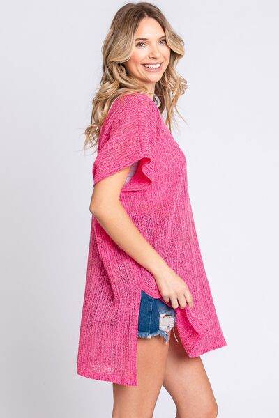 GeeGee Short Sleeve Side Slit Knit Cover Up Dress - DaTrendStore.Com