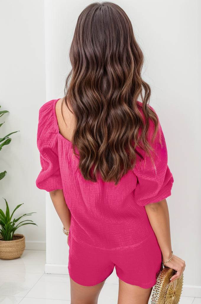 Square Neck Half Sleeve Top and Shorts Set - DaTrendStore.Com
