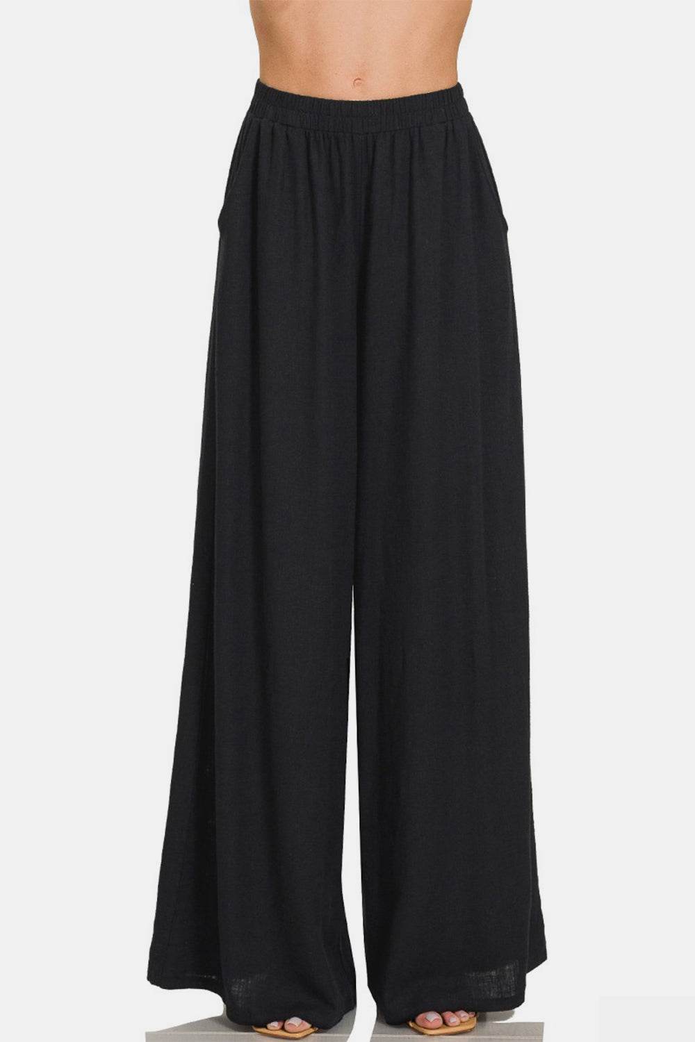 Zenana Pleated Linen Blend Wide Leg Pants - DaTrendStore.Com