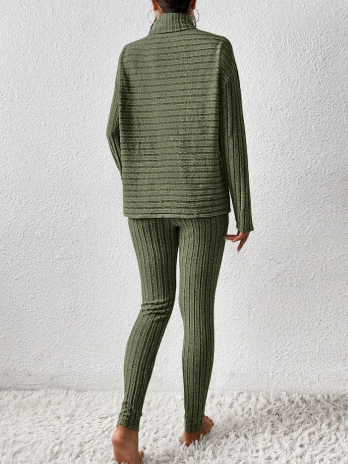 Ribbed Turtleneck Top and Pants Set - DaTrendStore.Com