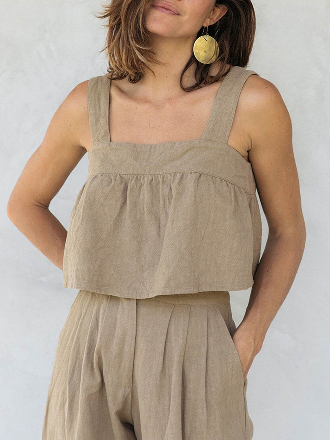 Square Neck Wide Strap Top and Pants Set - DaTrendStore.Com
