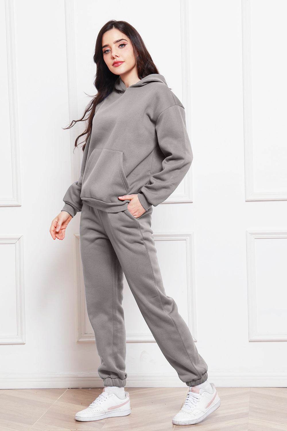 Drop Shoulder Long Sleeve Hoodie and Pants Set - DaTrendStore.Com
