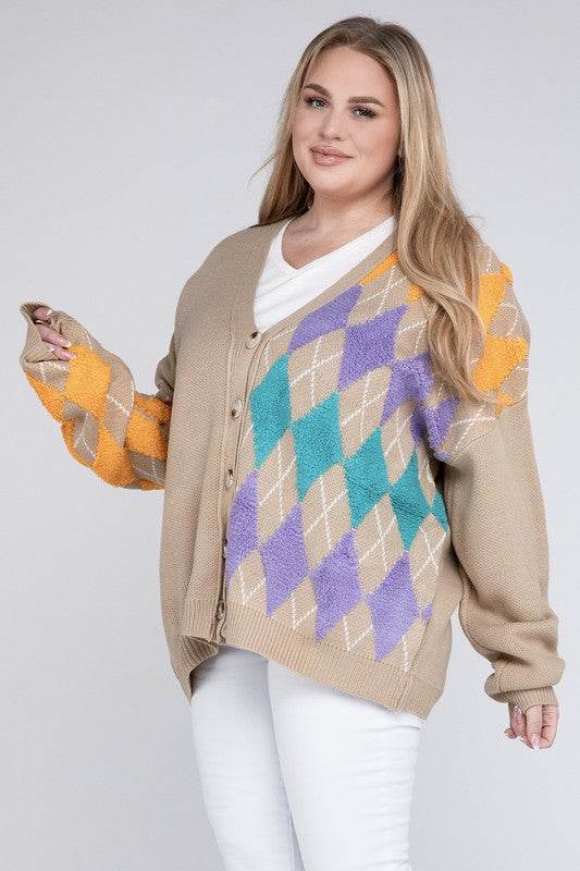 Plus V Neck Button Front Cardigan - DaTrendStore.Com
