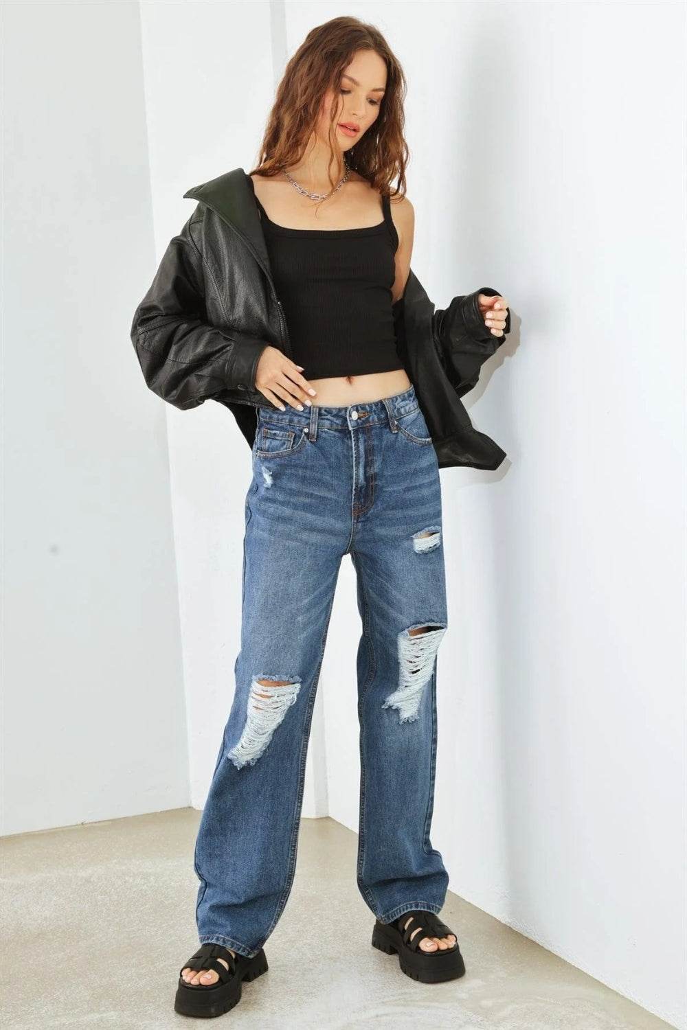 HAMMER COLLECTION Distressed High Waist Jeans - DaTrendStore.Com
