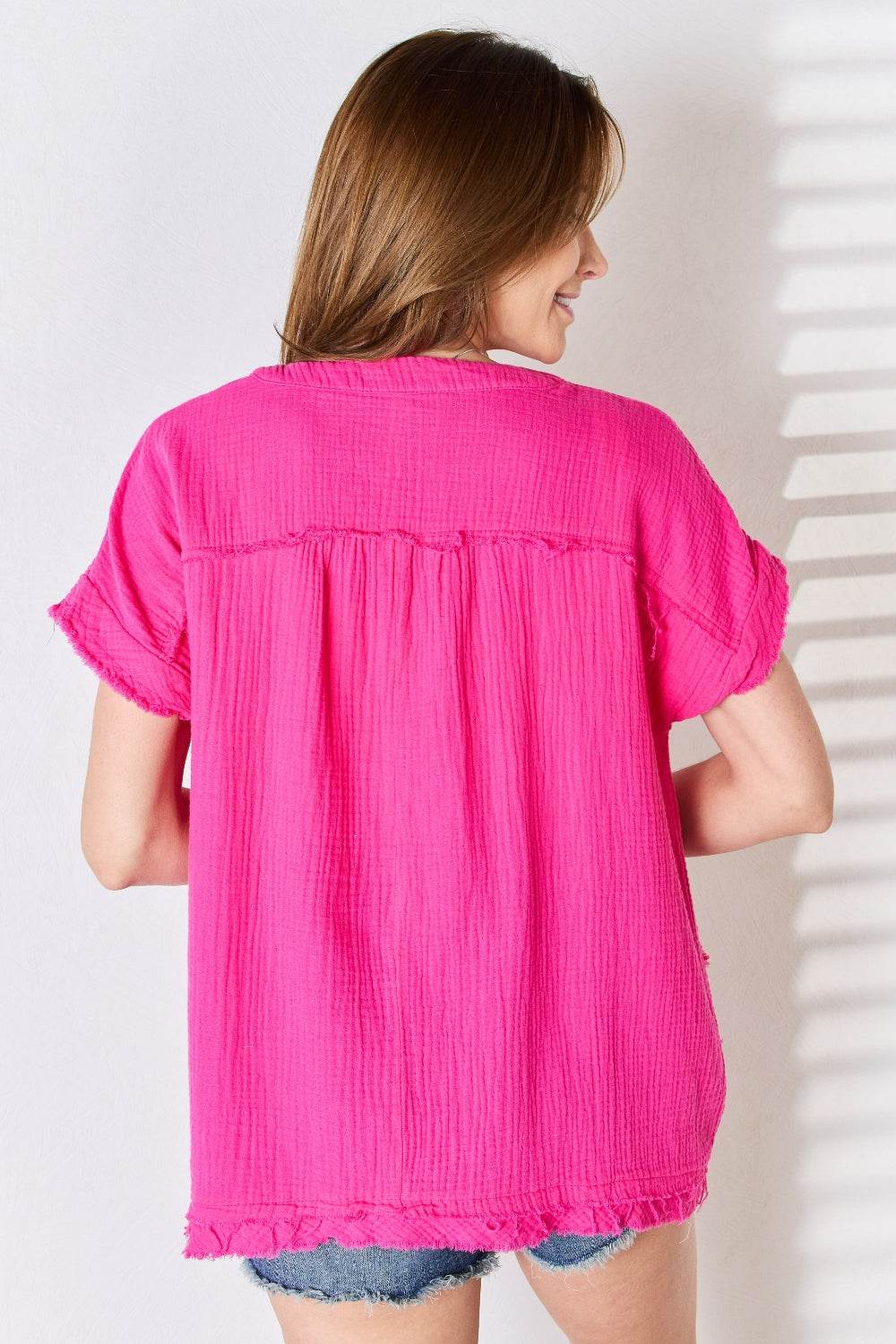 Zenana Full Size Raw Hem Short Sleeve Top - DaTrendStore.Com