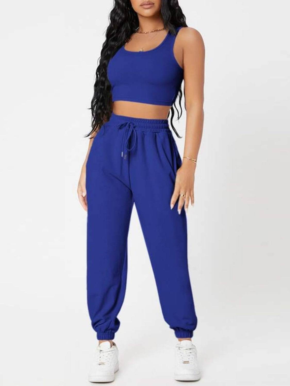 Wide Strap Top and Drawstring Joggers Set - DaTrendStore.Com