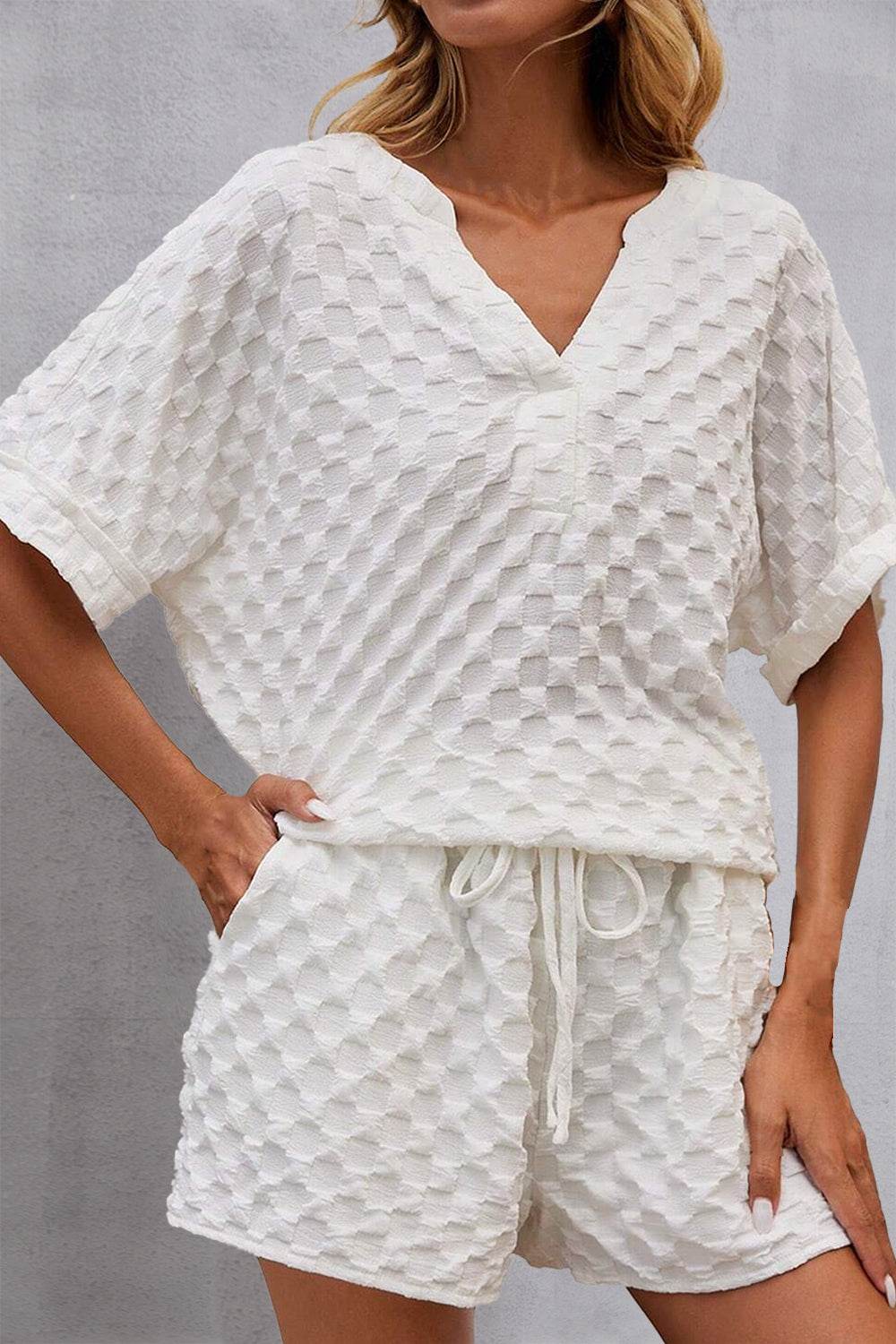 Notched Half Sleeve Top and Shorts Set - DaTrendStore.Com
