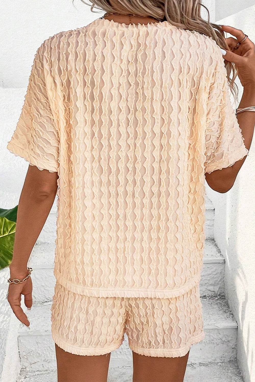 Textured Round Neck Top and Shorts Set - DaTrendStore.Com