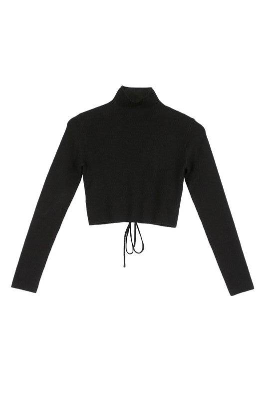 Mock neck lace-up open back top - DaTrendStore.Com