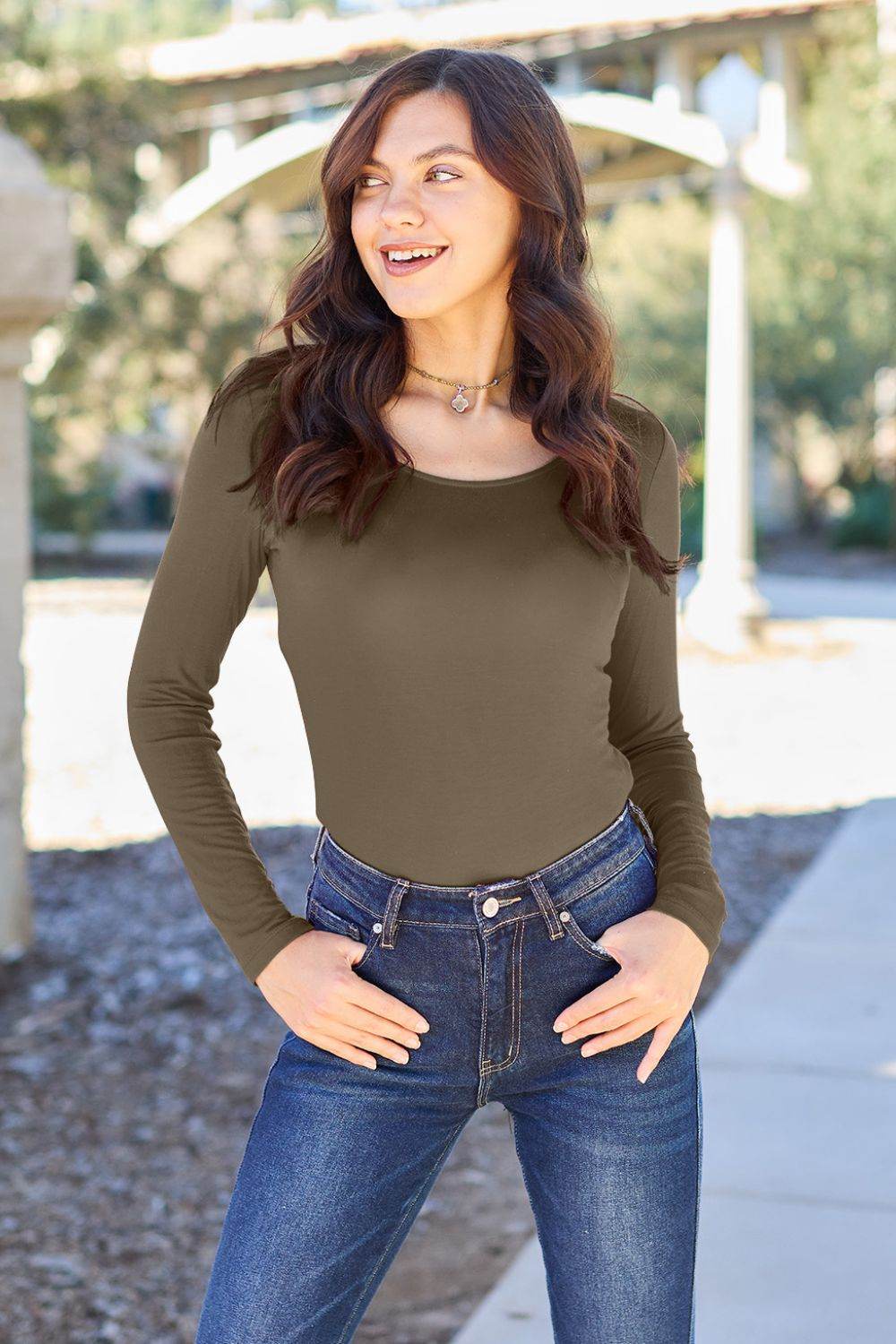 Basic Bae Full Size Round Neck Long Sleeve Bodysuit - DaTrendStore.Com