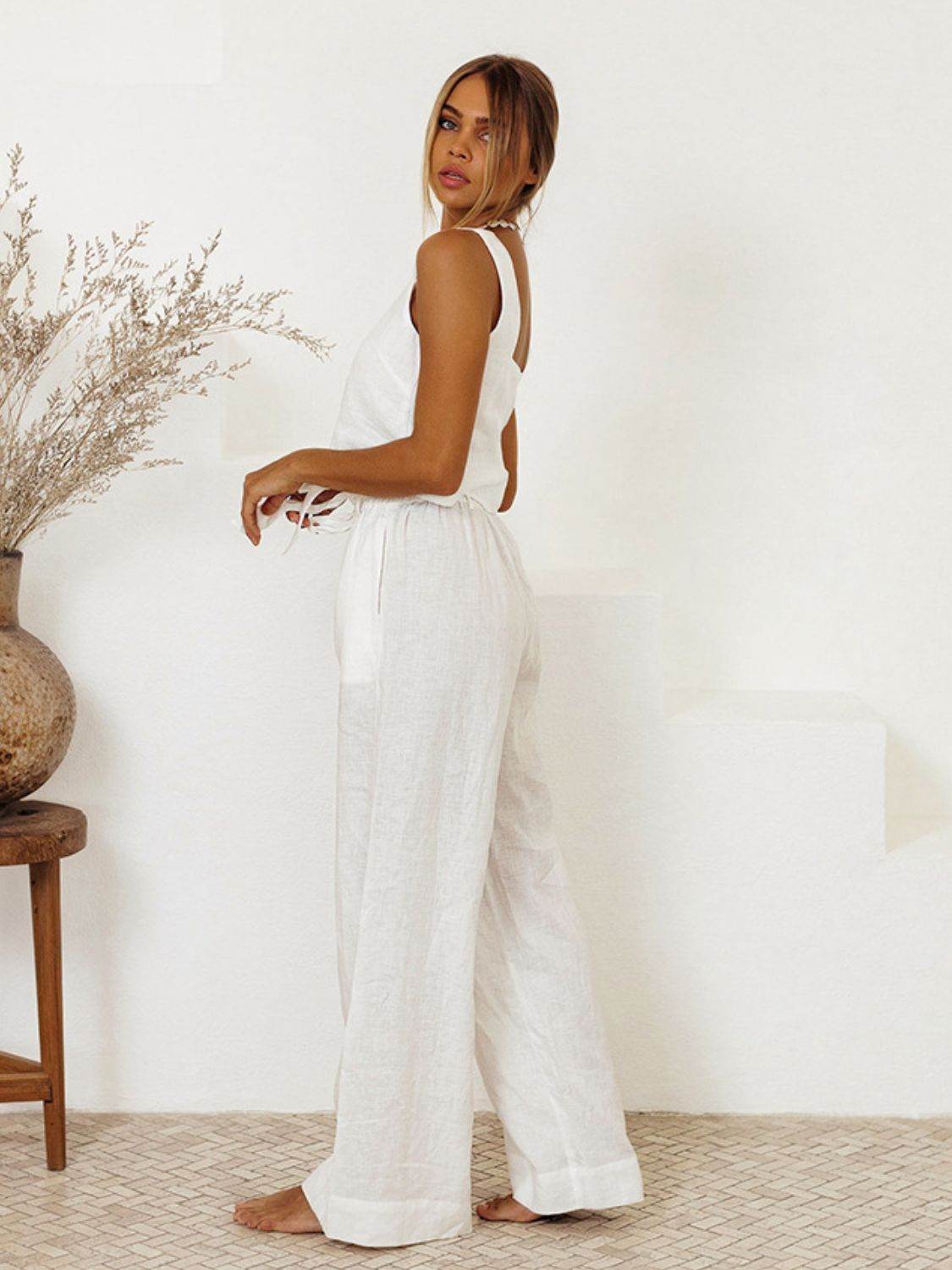 Square Neck Sleeveless Top and Pants Set - DaTrendStore.Com