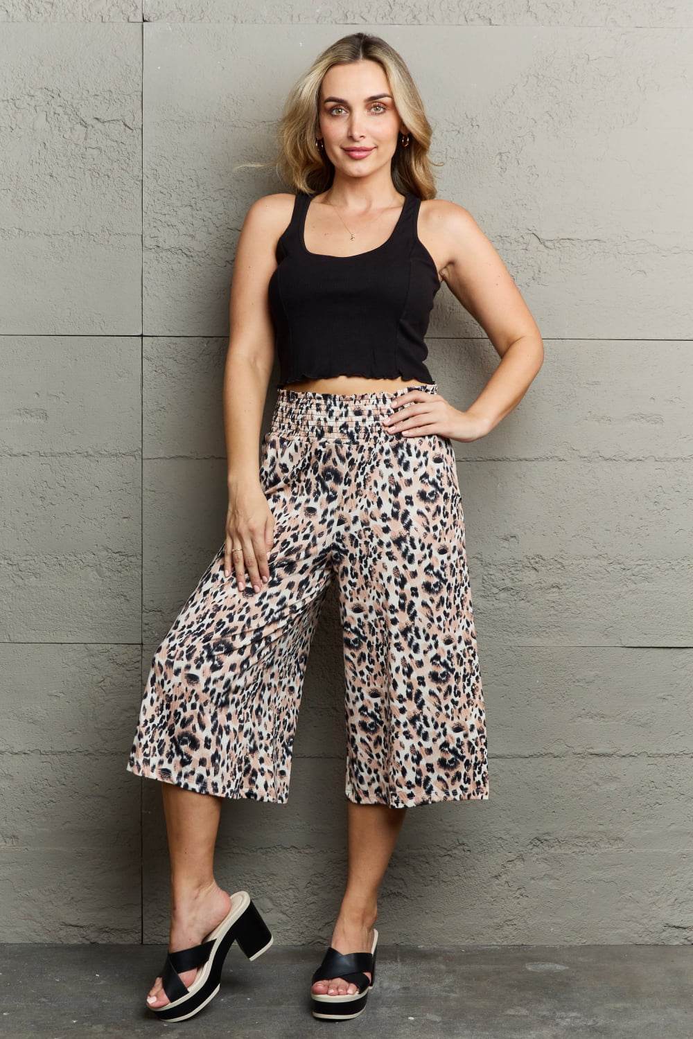 Ninexis Leopard High Waist Flowy Wide Leg Pants with Pockets - DaTrendStore.Com