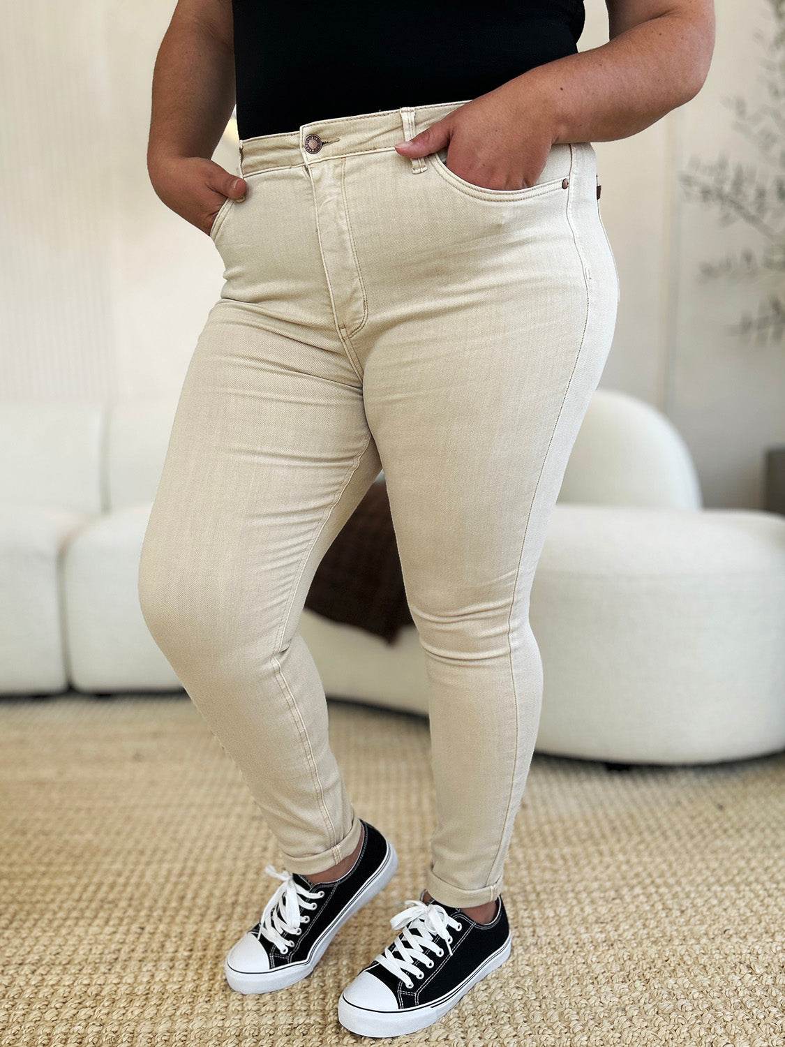 Judy Blue Full Size Garment Dyed Tummy Control Skinny Jeans - DaTrendStore.Com