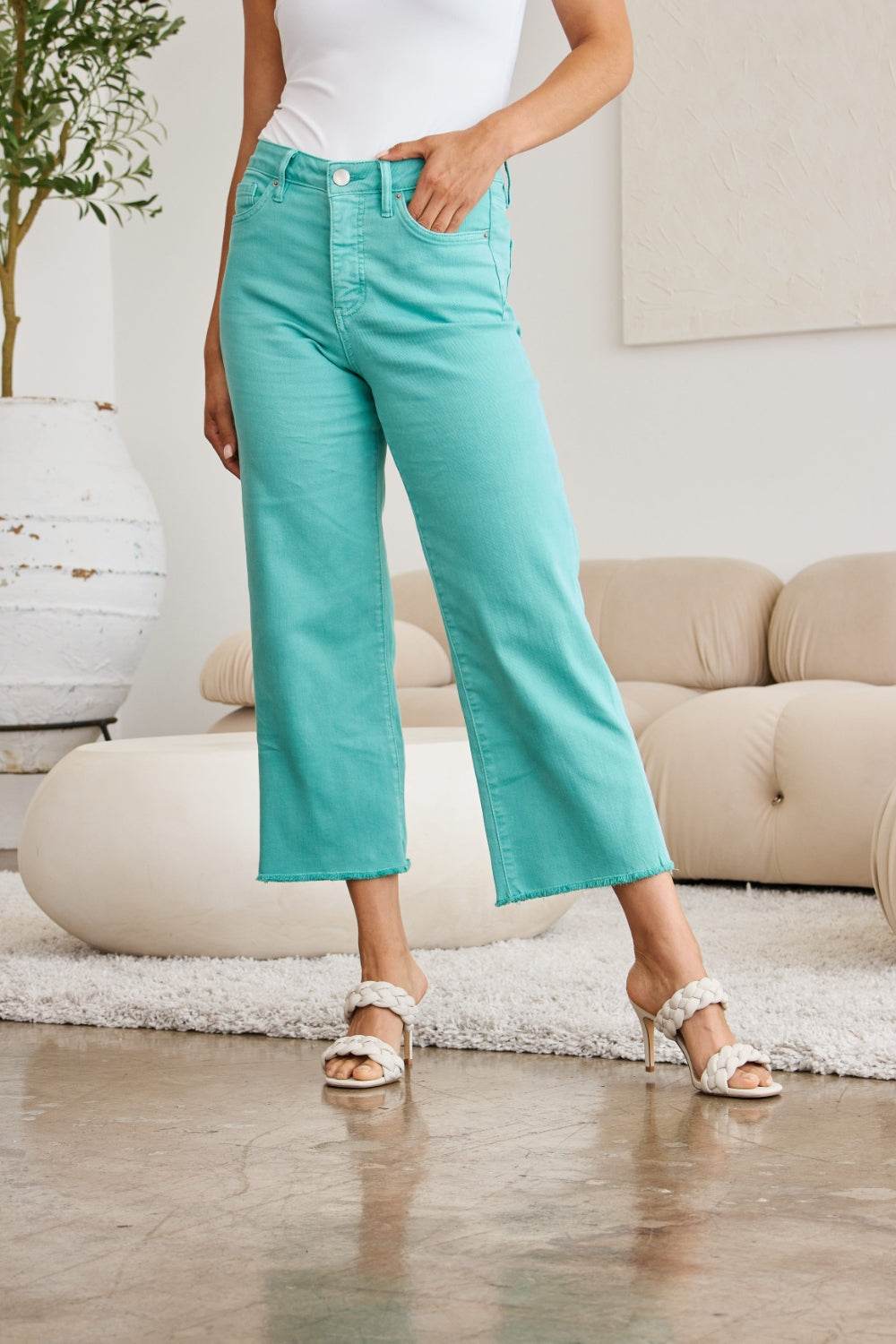 RFM Crop Chloe Full Size Tummy Control High Waist Raw Hem Jeans - DaTrendStore.Com