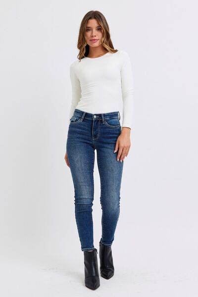 Judy Blue Full Size Run Mid-Rise Waist Skinny Jeans with Thermal Lining - DaTrendStore.Com