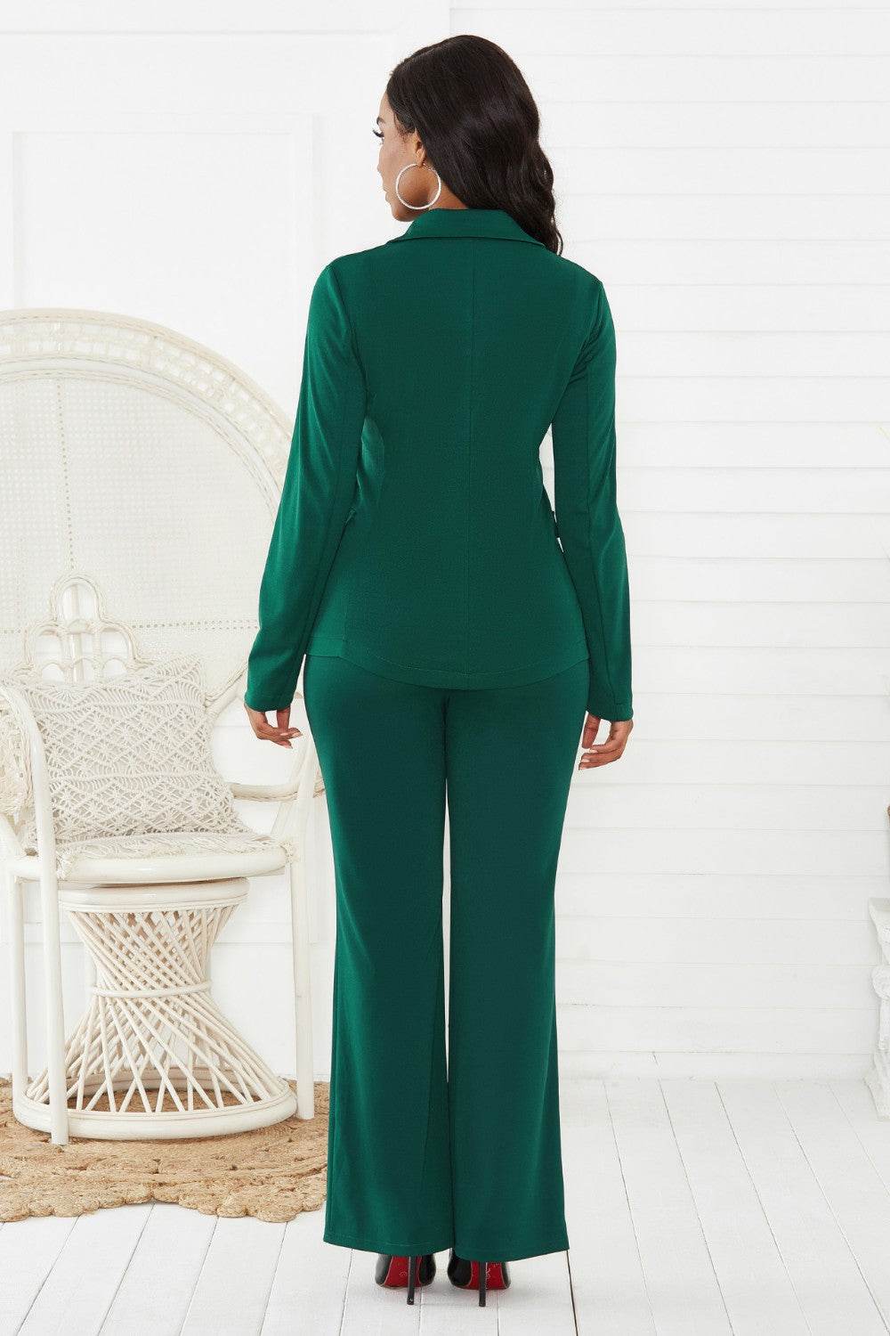 Lapel Collar Long Sleeve Blazer and Pants Set - DaTrendStore.Com