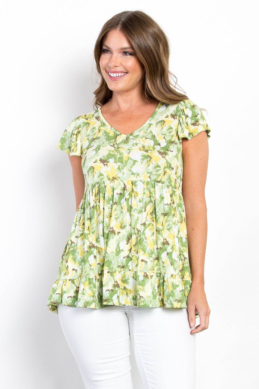 Be Stage Full Size Floral Ruffled Babydoll Top - DaTrendStore.Com