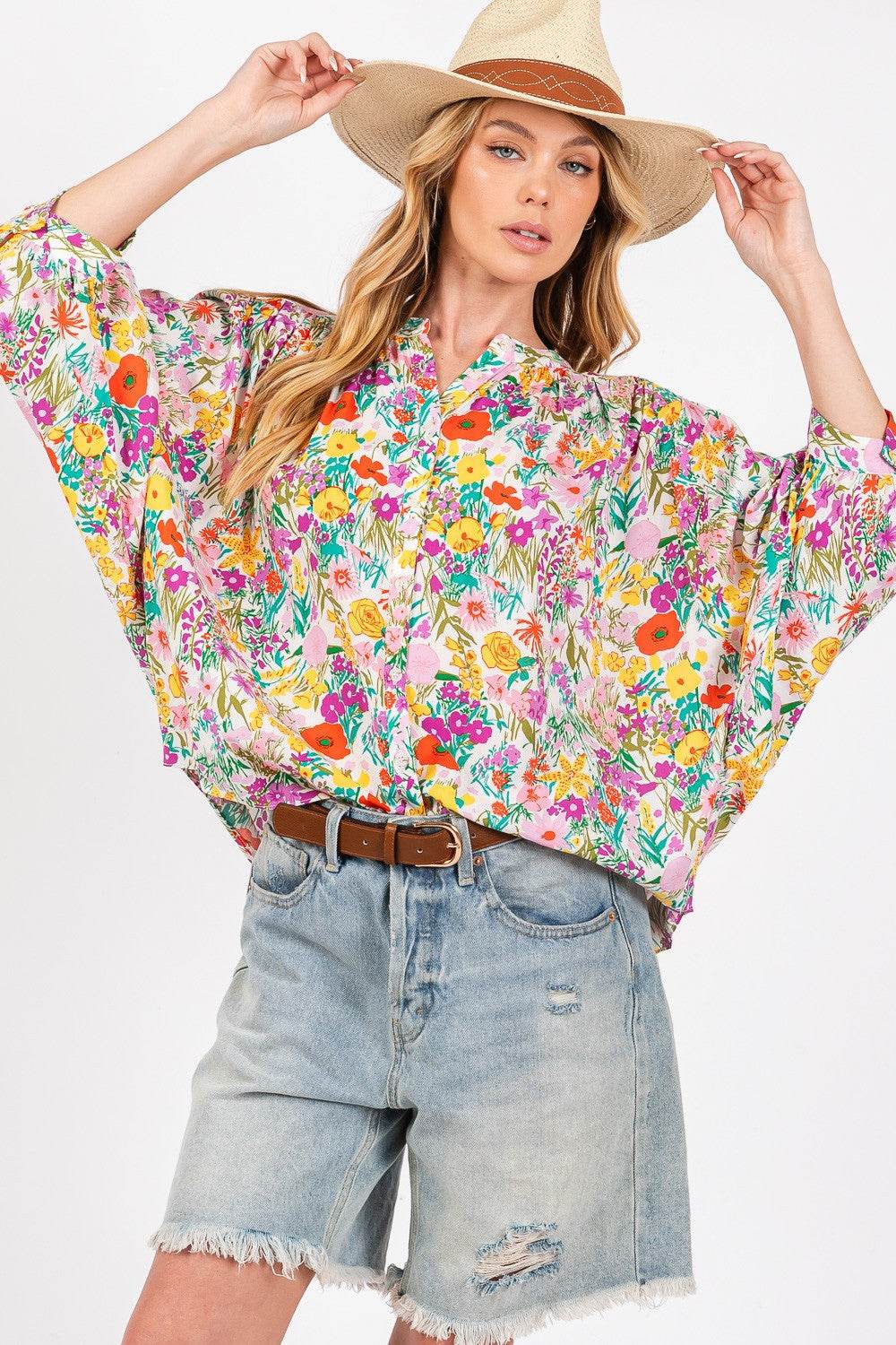 SAGE + FIG Button Down Floral Shirt - DaTrendStore.Com