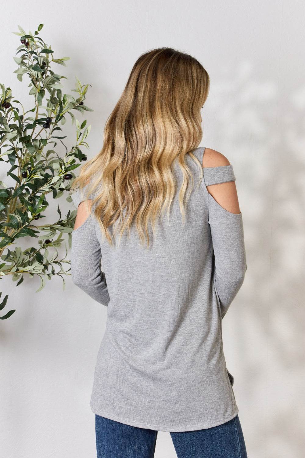 Hailey & Co Cutout Cold Shoulder Long Sleeve Top - DaTrendStore.Com