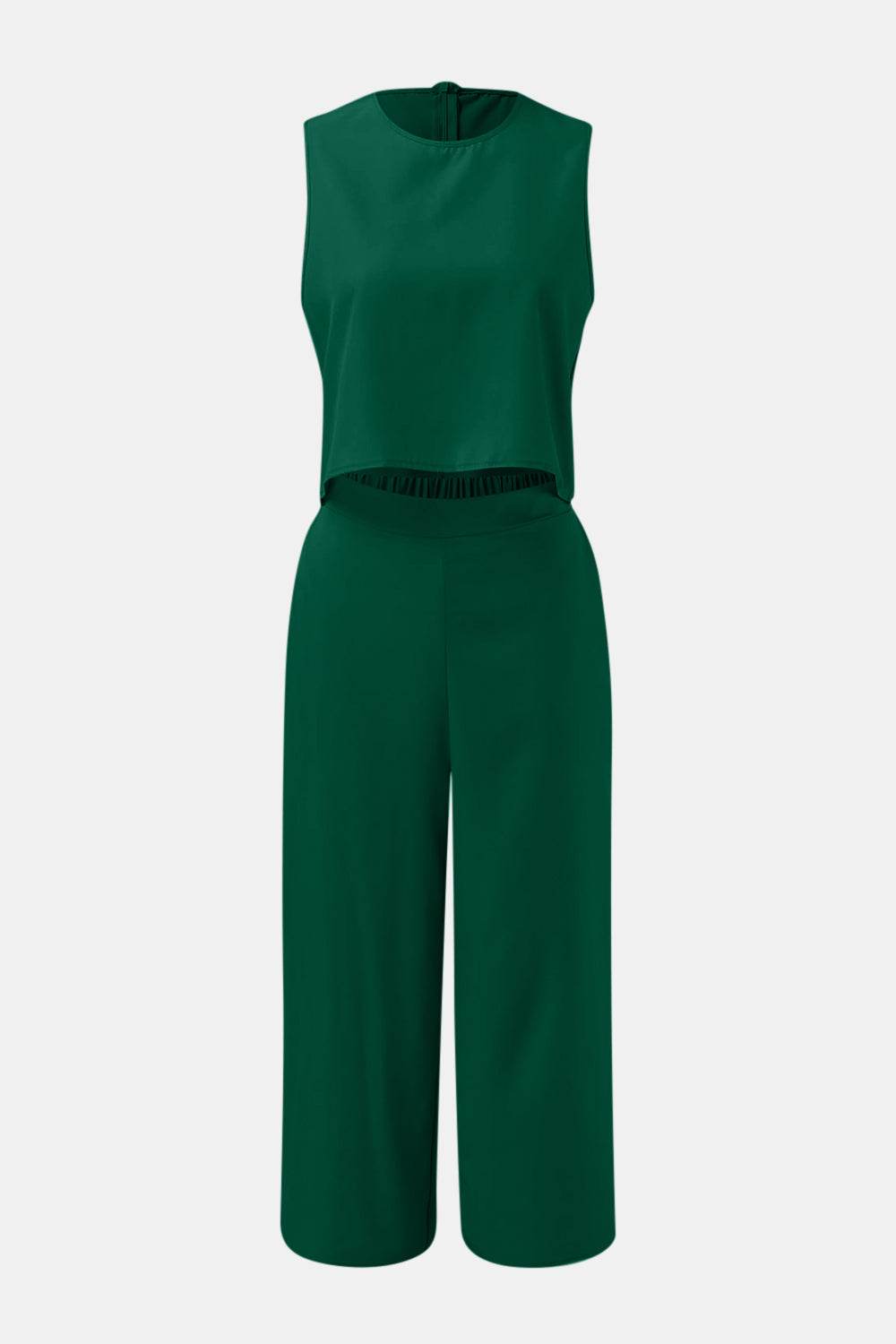 Round Neck Top and Wide Leg Pants Set - DaTrendStore.Com