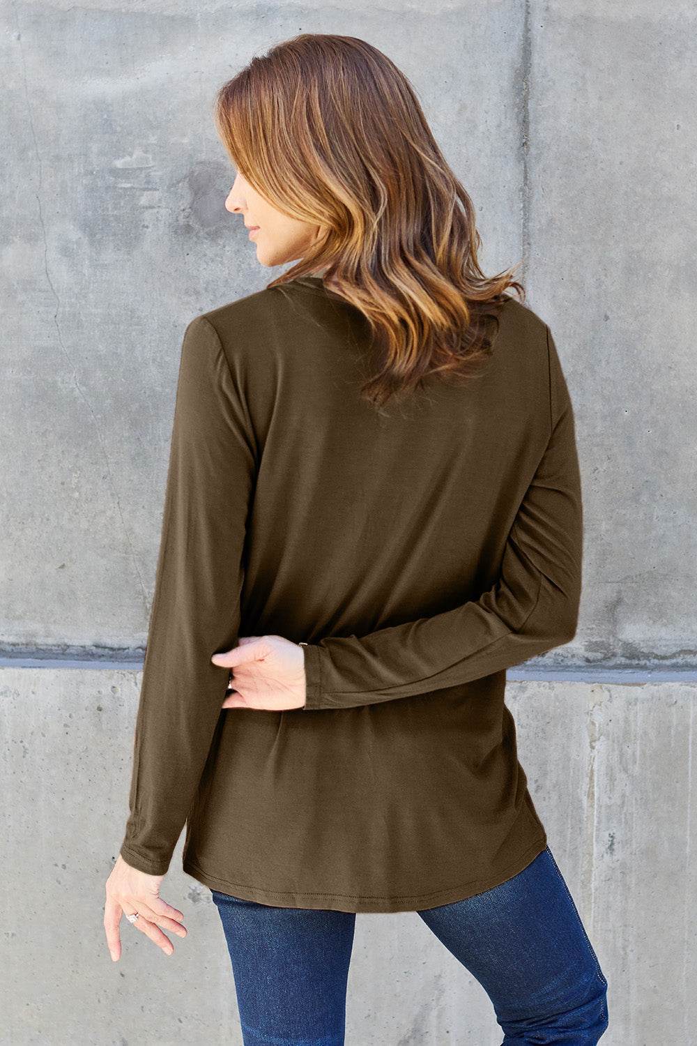 Basic Bae Full Size V-Neck Long Sleeve Top - DaTrendStore.Com