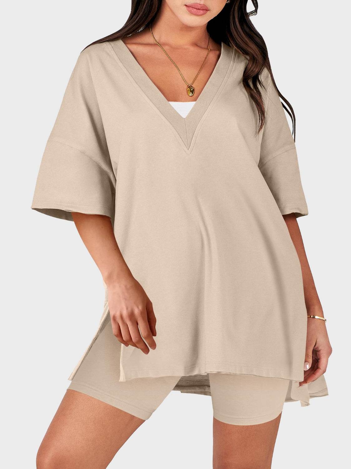 Lovelet V-Neck Half Sleeve Top and Shorts Set - DaTrendStore.Com