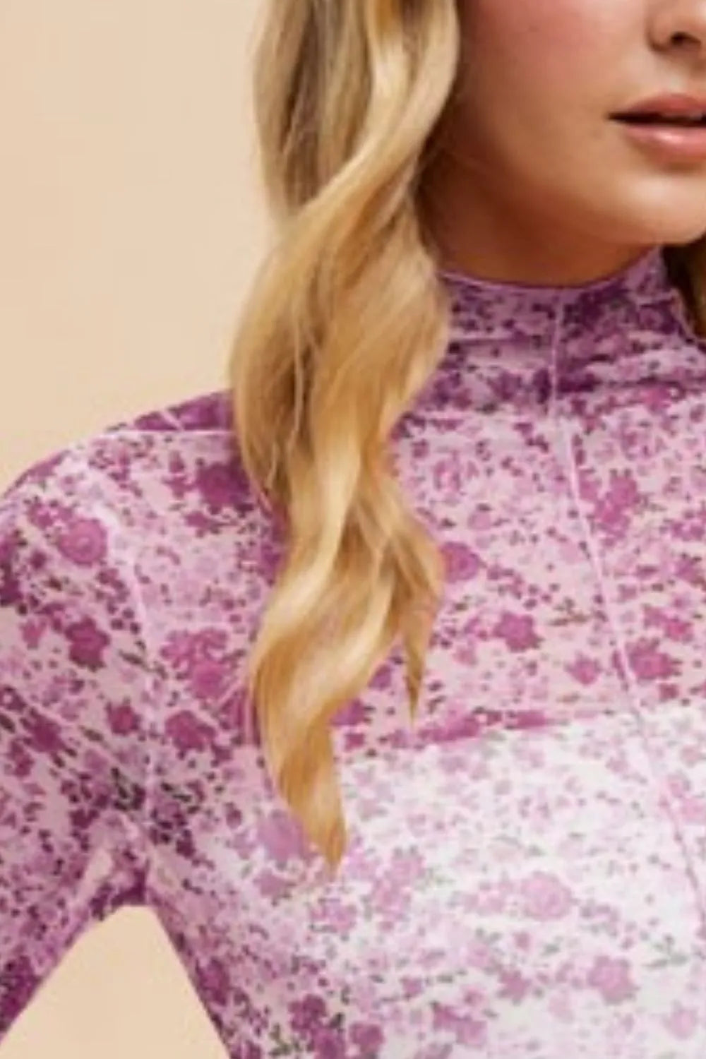 Annie Wear Ivory/Purple Floral Mesh Top