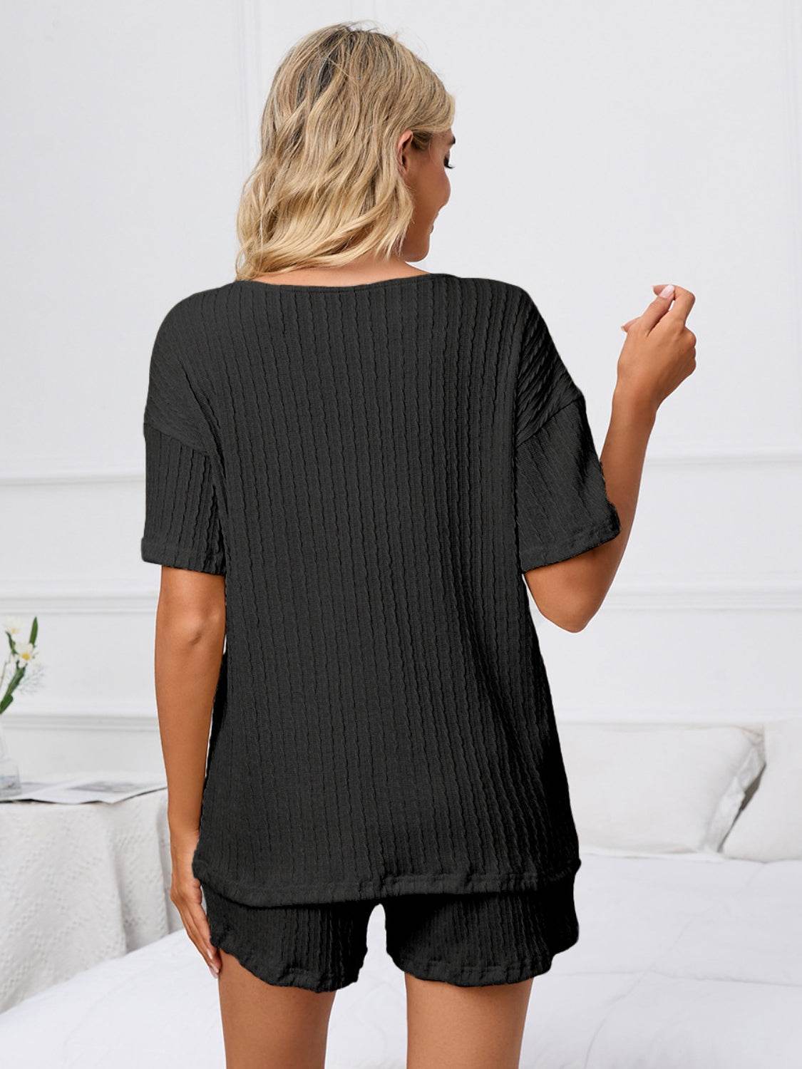Notched Short Sleeve and Shorts Lounge Set - DaTrendStore.Com