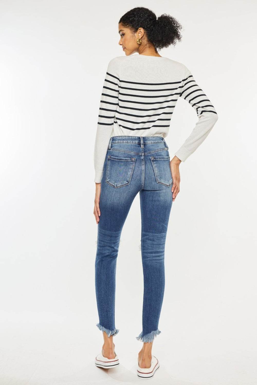 Kancan High Waist Distressed Raw Hem Ankle Skinny Jeans - DaTrendStore.Com