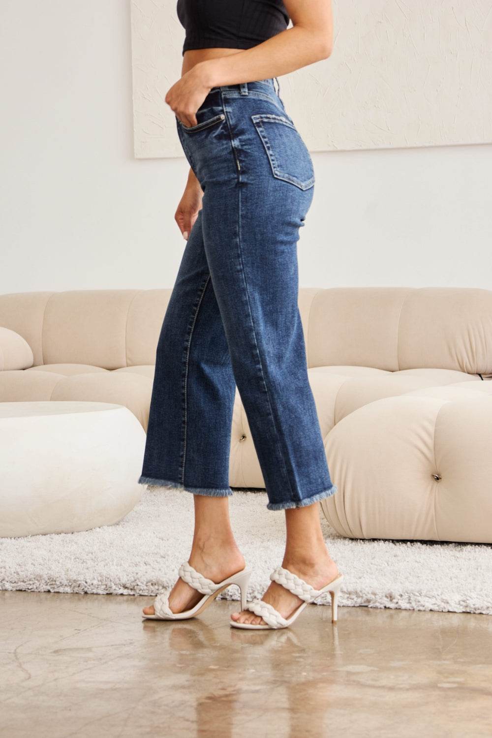 RFM Full Size Tummy Control High Waist Raw Hem Jeans - DaTrendStore.Com