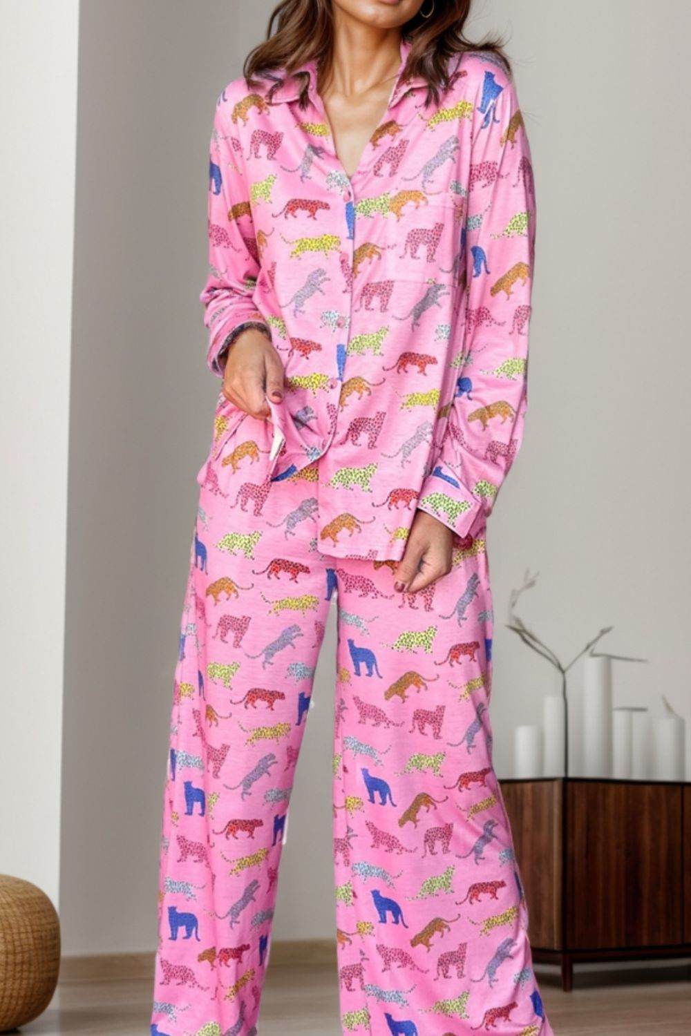 Pocketed Printed Top and Pants Lounge Set - DaTrendStore.Com