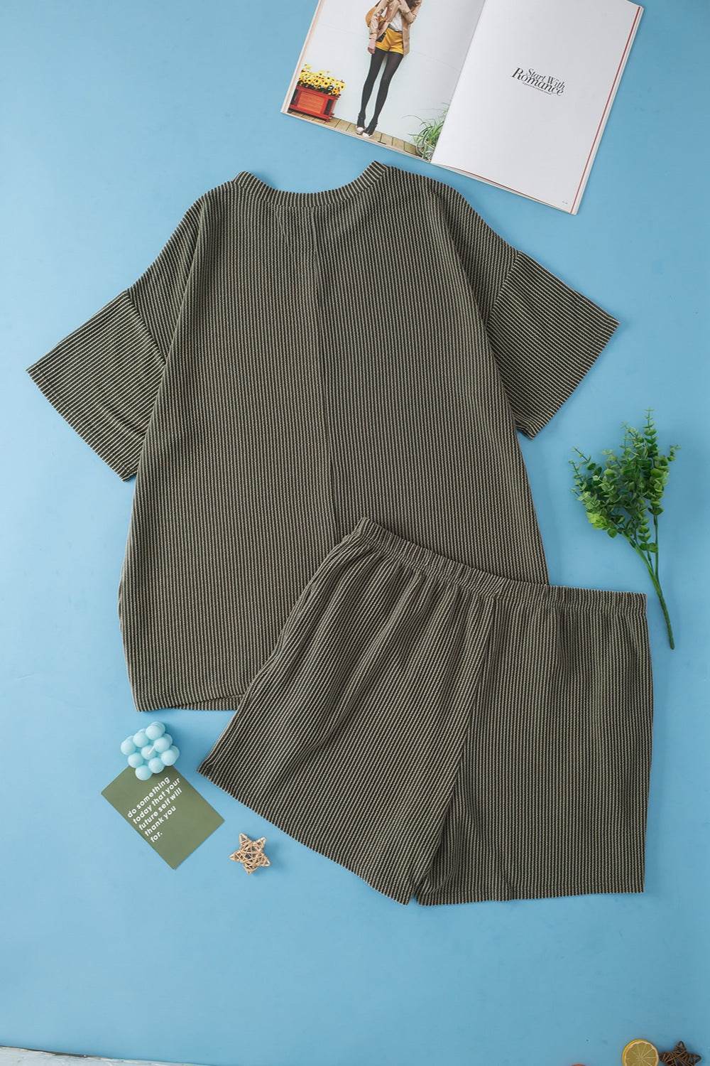 Plus Size Round Neck Top and Pocketed Shorts Set - DaTrendStore.Com