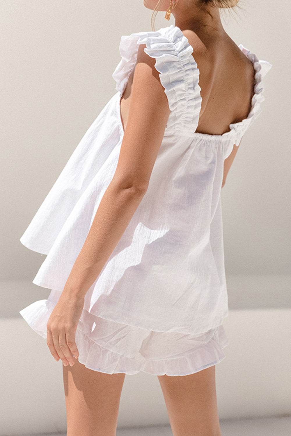 Ruffled Square Neck Top and Shorts Set - DaTrendStore.Com
