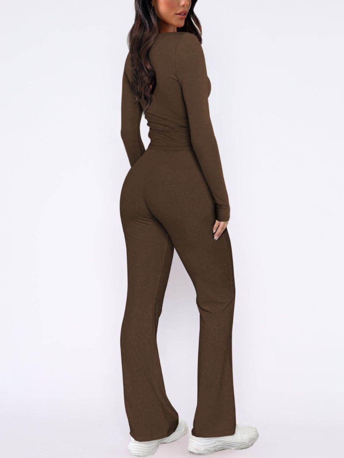 V-Neck Long Sleeve Top and Pants Set - DaTrendStore.Com