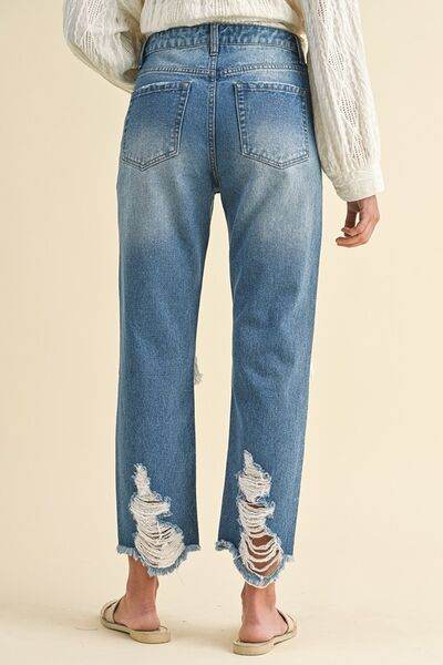 Annie Wear Distressed Raw Hem Cropped Jeans - DaTrendStore.Com