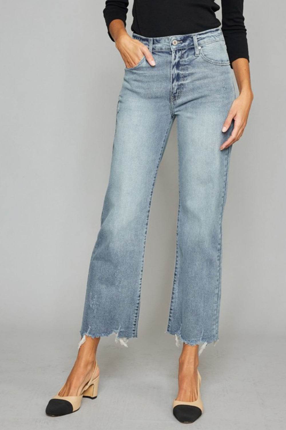 Kancan High Waist Raw Hem Cropped Wide Leg Jeans - DaTrendStore.Com
