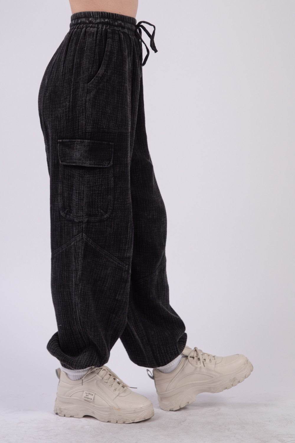 VERY J Washed Woven Crinkle Gauze Drawstring Pants - DaTrendStore.Com