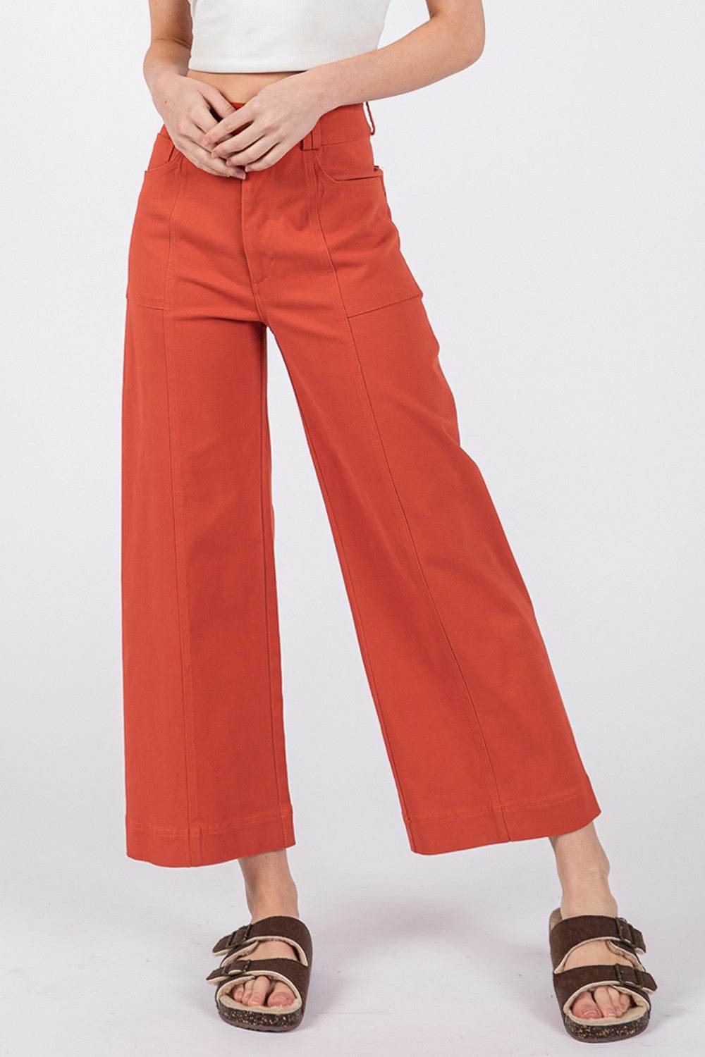 SAGE + FIG Wide Leg Cropped Pants - DaTrendStore.Com