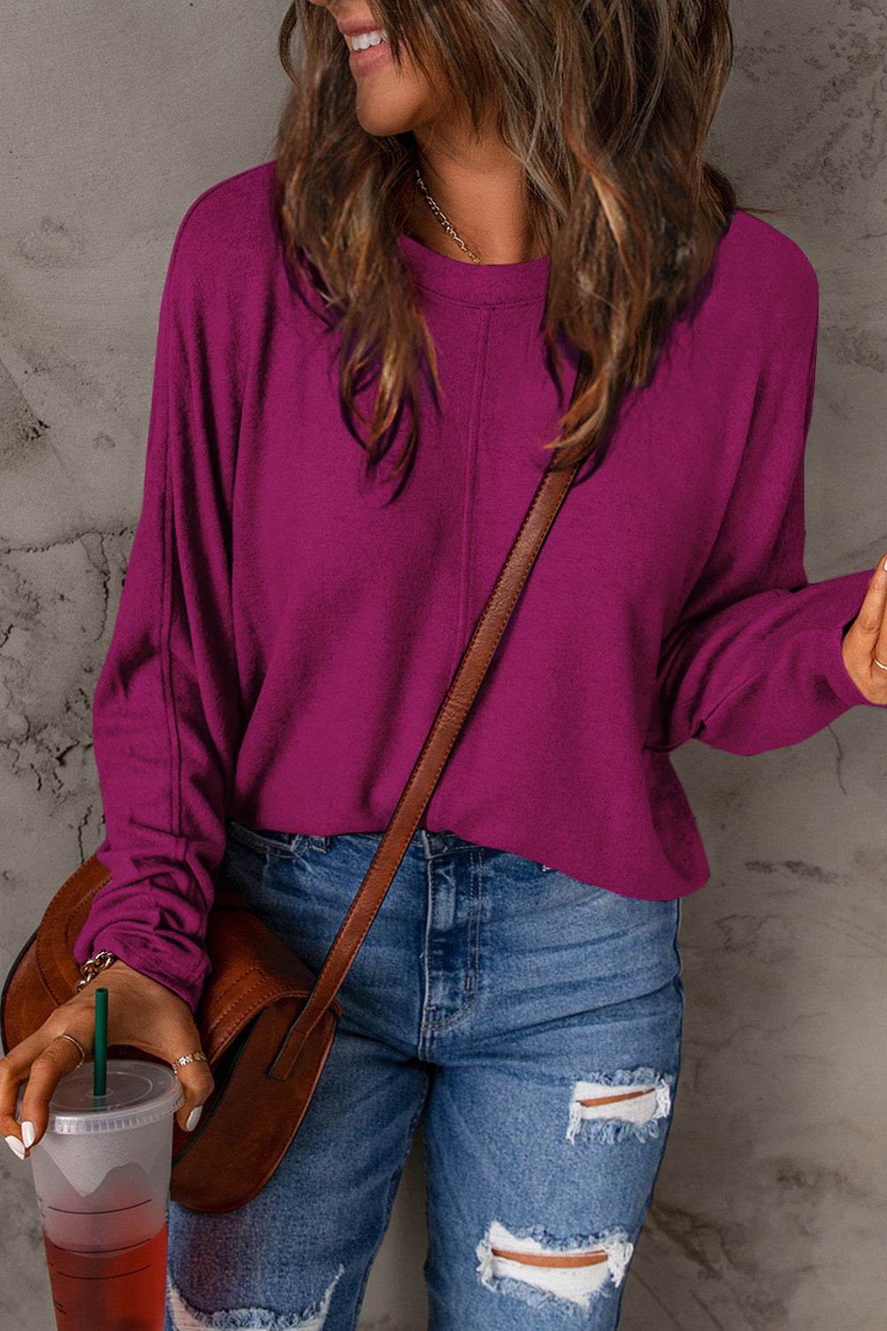 Double Take Full Size Round Neck Long Sleeve T-Shirt - DaTrendStore.Com
